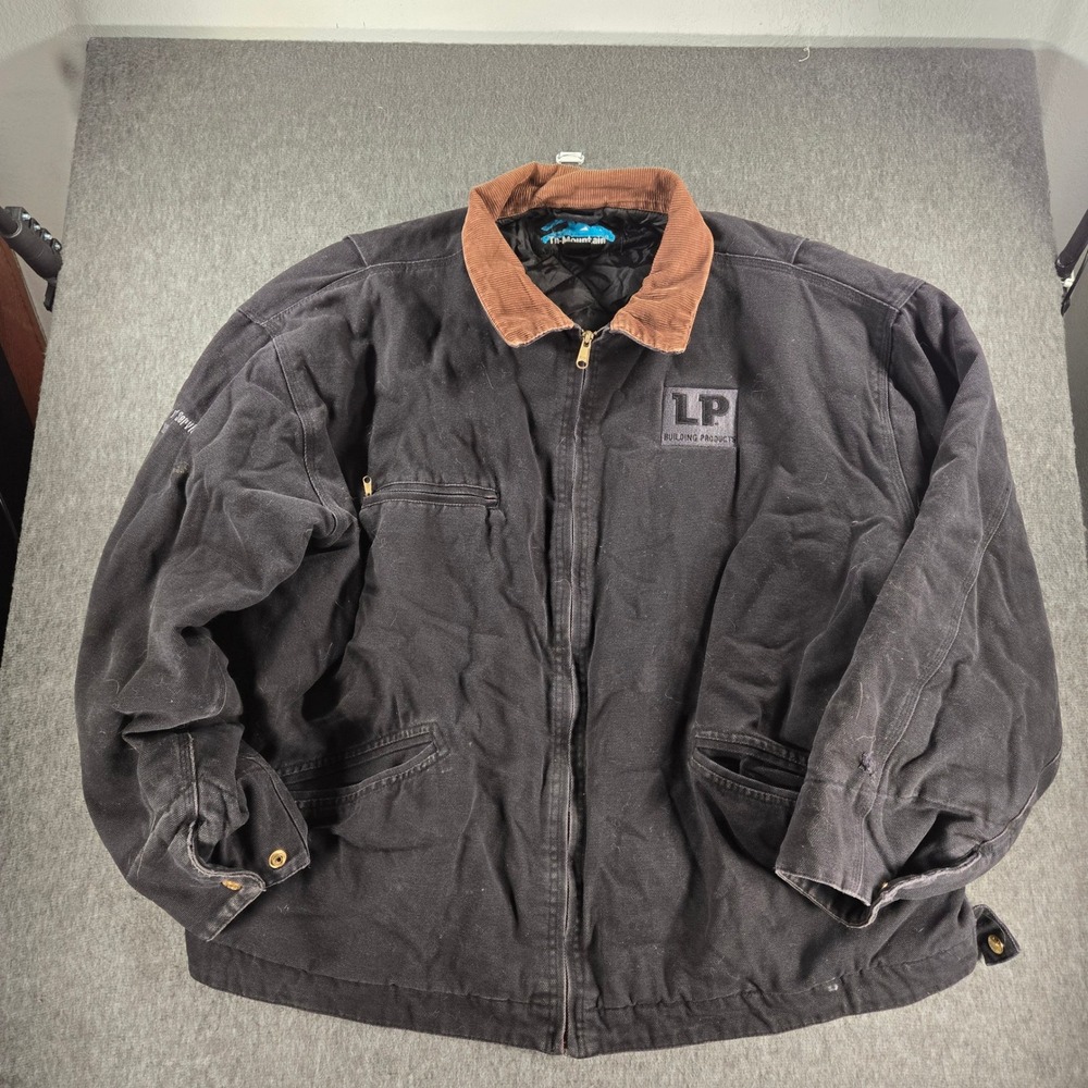 Vintage Tri-Mountain Canvas Detroit Jacket Mens 2XL Black Corduroy Quilt‎ Lined